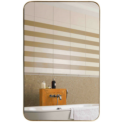 Espejo rectangular de pared con marco metálico de 32 x 20 pulgadas - Dorado