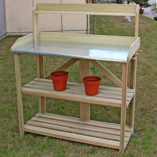 Banco de trabajo de madera para jardinería