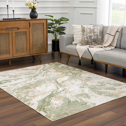 Lively Marble Green Area Rug with marbled greens and creams in a bright living room on Tampa Home & Garden Store