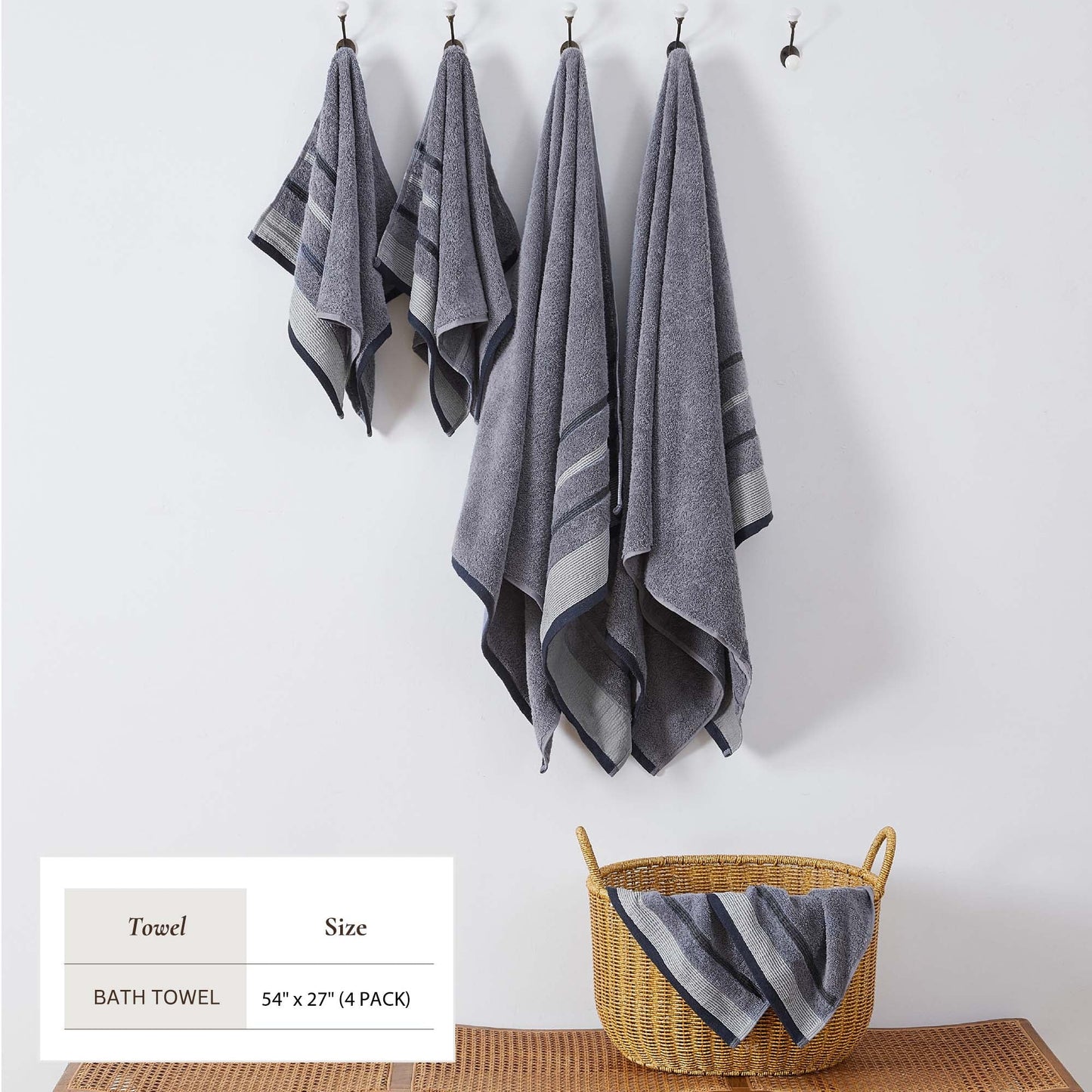 Soft Cotton Bath Towel Set and Stripe Detail