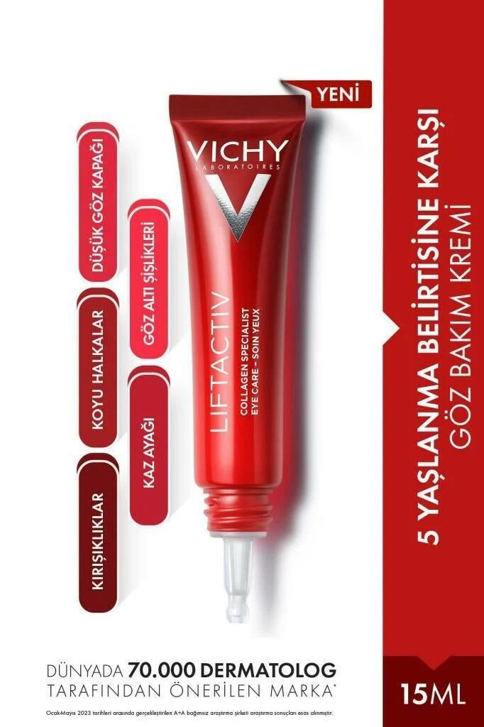 Vichy Liftactiv Collagen Specialist eye cream tube in red packaging with white V logo, 15 ml on Tampa Home & Garden Store
