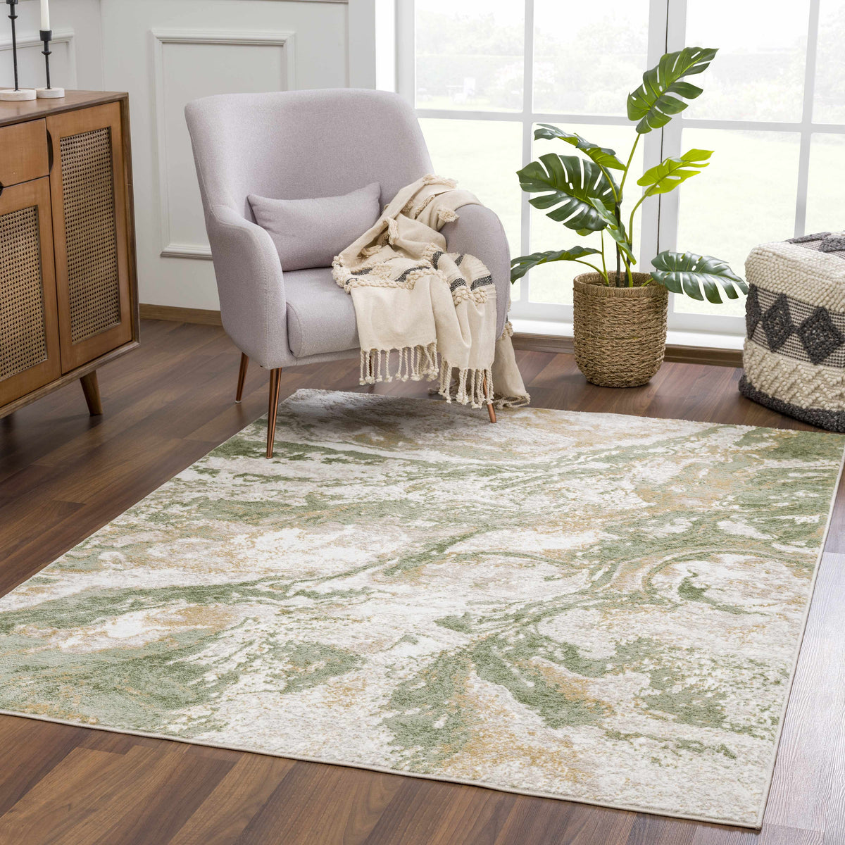 Lively Marble Green Area Rug by Boutique Rugs in green beige abstract pattern on Tampa Home & Garden Store