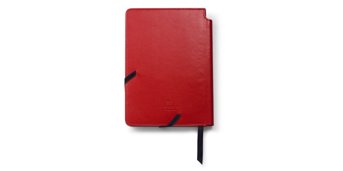 Medium Crimson Journal by A.T. Cross in red leather with black elastic wrap closures on Tampa Home & Garden Store