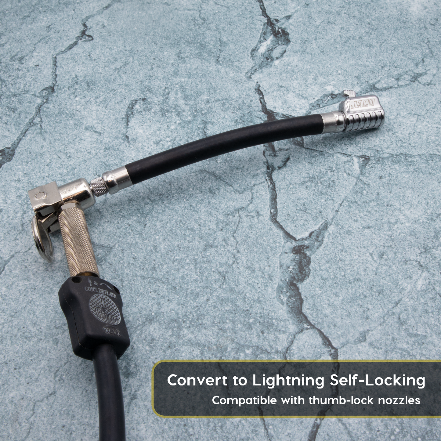 Rallonge de tuyau de gonflage Lightning S2X avec embout autobloquant | Adaptateur de tuyau d'air breveté pour pompes à pneus (flux ouvert)