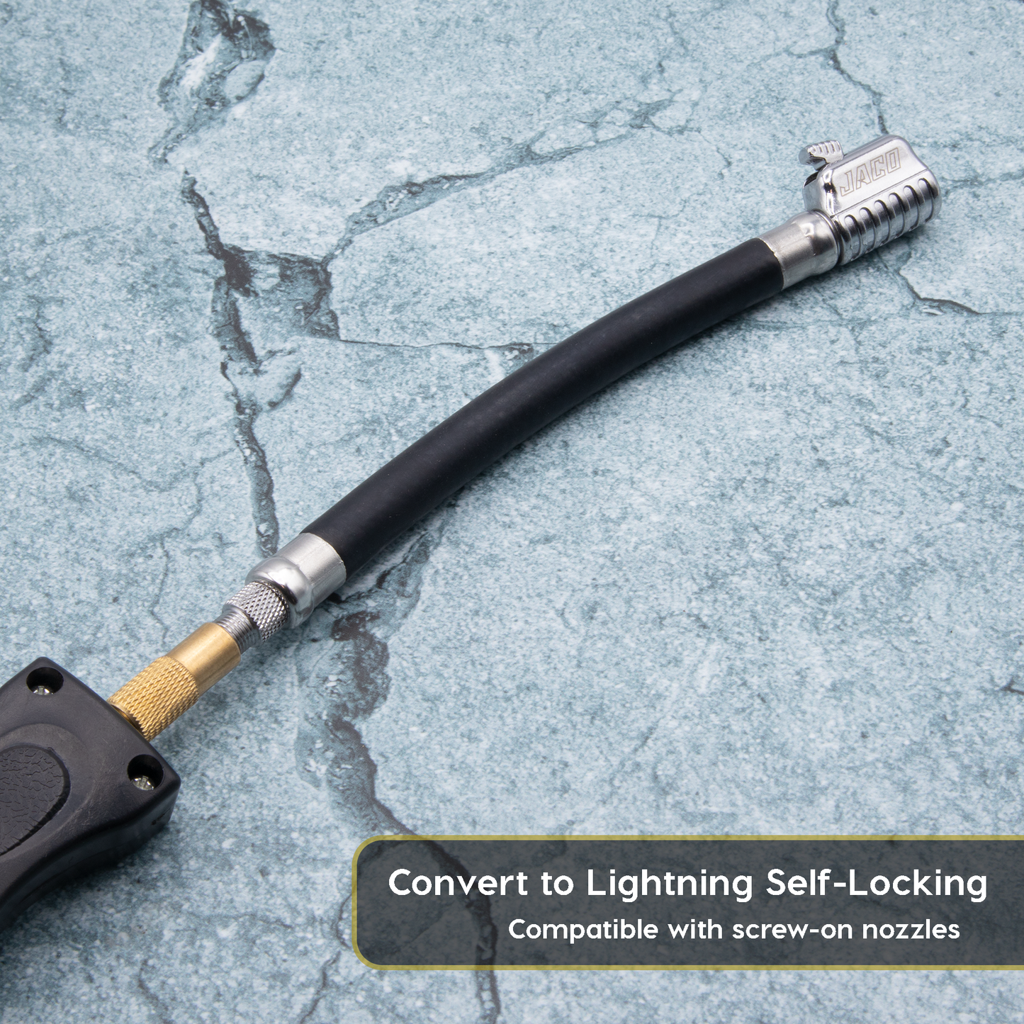 Rallonge de tuyau de gonflage Lightning S2X avec embout autobloquant | Adaptateur de tuyau d'air breveté pour pompes à pneus (flux ouvert)