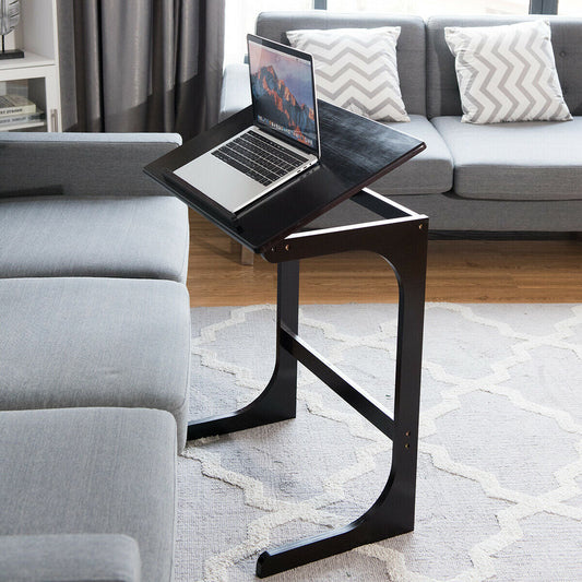 Adjustable C-Shape Couch End Table wth Tilting Top-Brown - Tampa Home & Garden Store