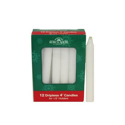 White dripless 4-inch taper candles, 12-pack for Glockenspiel chimes, Kurt S. Adler brand on Tampa Home & Garden Store