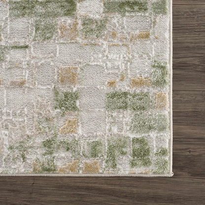Liveri Green Mosaic Rug, green beige patchwork, high-pile texture Boutique Rugs on Tampa Home & Garden Store