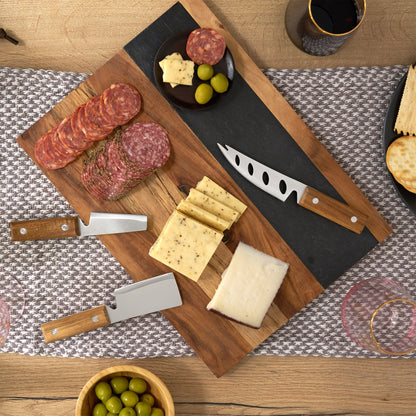 Rustic Acacia Wood Cheese Set with Steel Blades