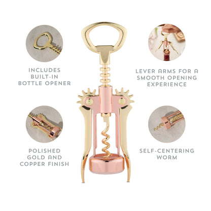 Premium Copper and Gold Winged Corkscrew Set
