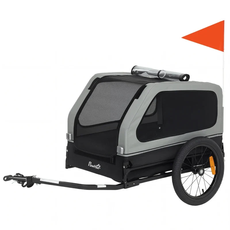 Dog bike trailer for small to medium dogs, gray fabric, mesh, universal coupler, ramp tailgate on Tampa Home & Garden Store