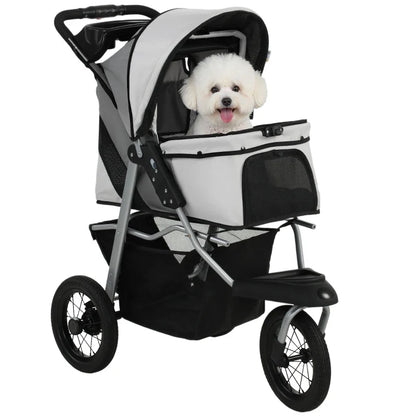 Compact All-Terrain Pet Stroller gray by Furr Baby Gifts with mesh windows and dog inside on Tampa Home & Garden Store