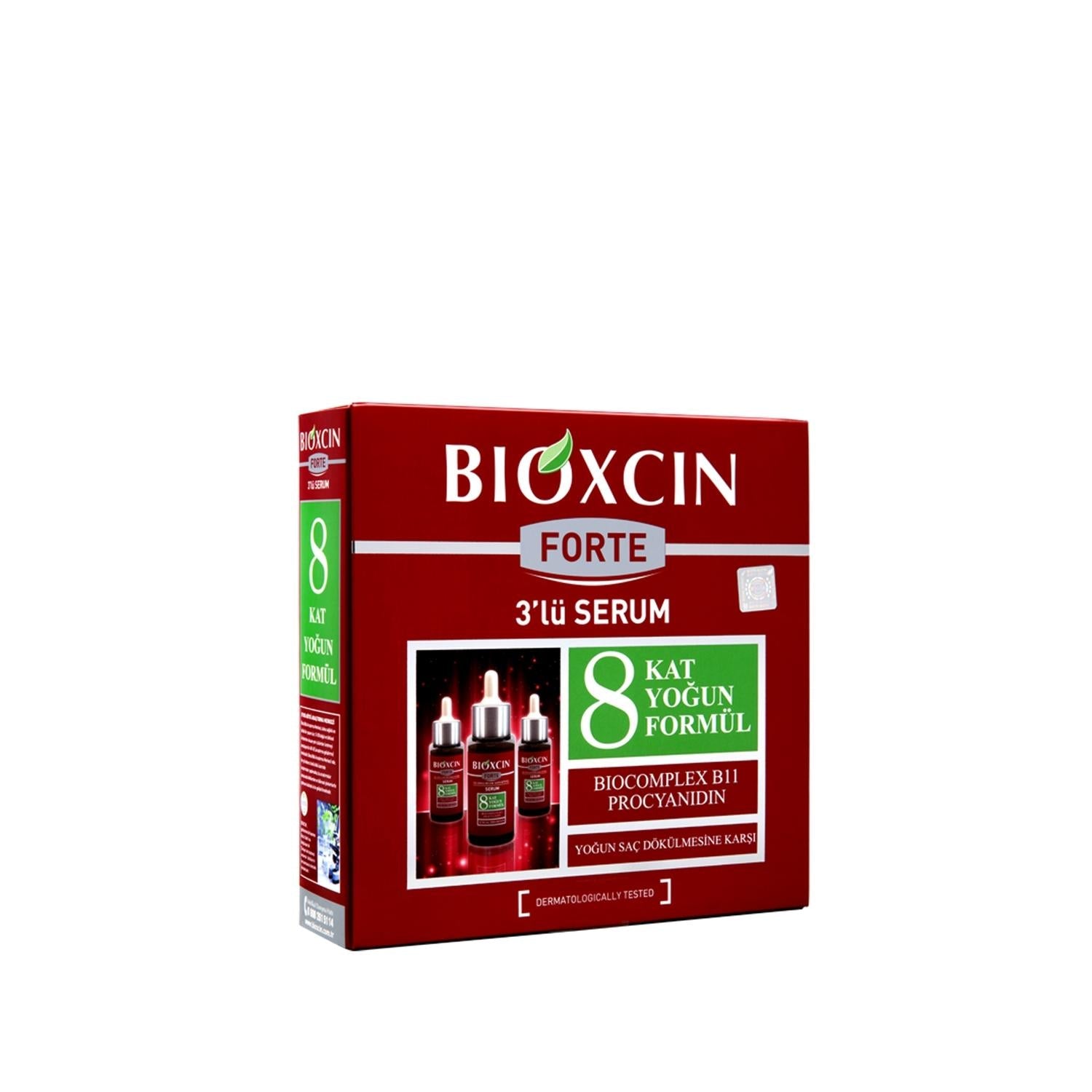 Bioxcin Forte hair loss serum box in red with BIOXCIN logo and 3x50ml serum bundle on Tampa Home & Garden Store