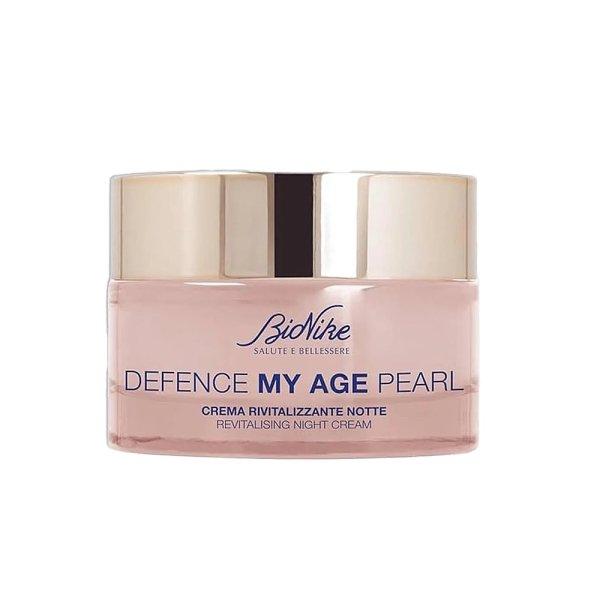 BioNike Defence My Age Pearl Revitalising Night Cream jar, pink glass, gold lid, 50ml on Tampa Home & Garden Store