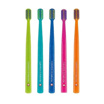 Curaprox CS 5460 Orthodontic Toothbrush set of 5 handles: lime green, teal, blue, pink, orange on Tampa Home & Garden Store