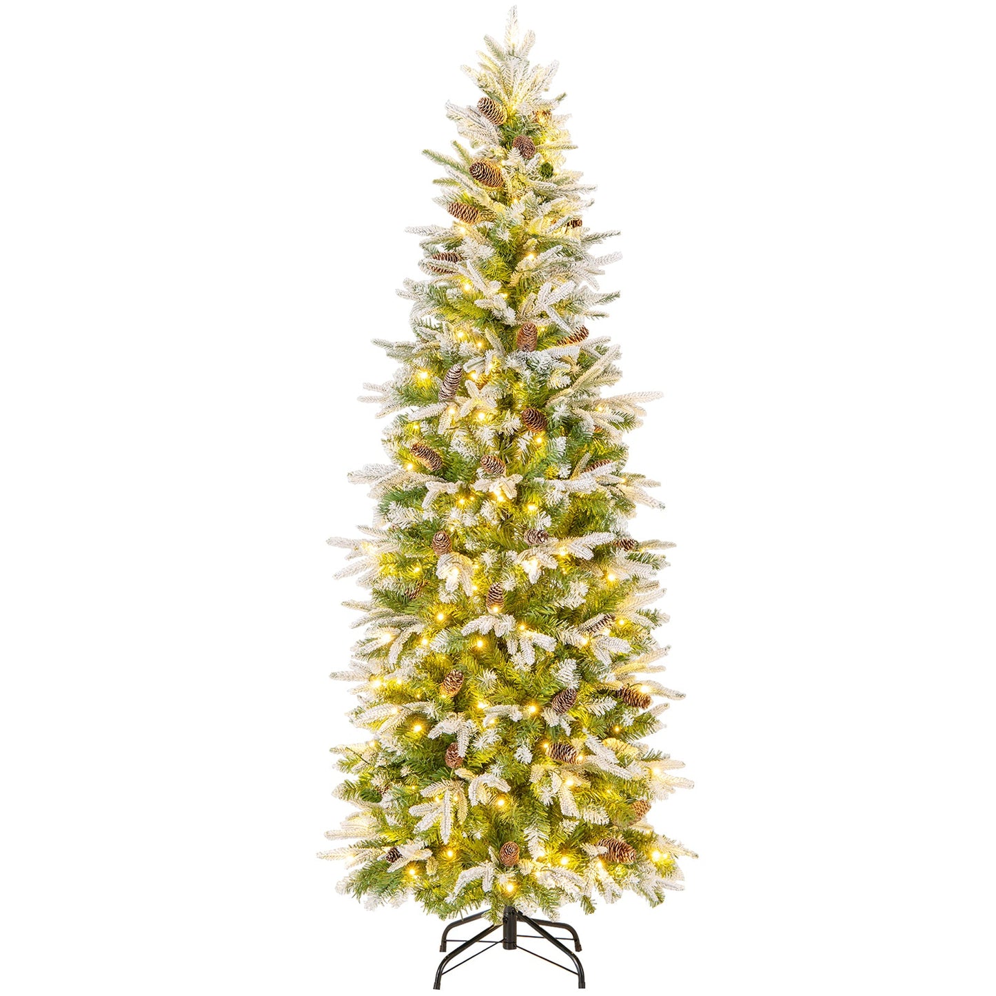 6/7.5/9 Feet Pre-Lit Artificial Christmas Tree Snow Flocked Hinged-9 FT