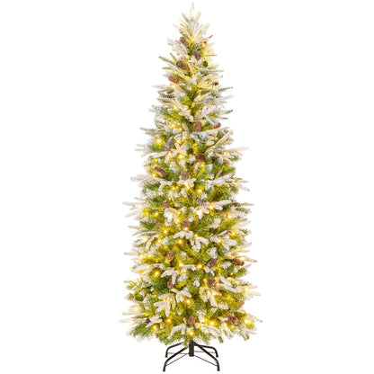 6/7.5/9 Feet Pre-Lit Artificial Christmas Tree Snow Flocked Hinged-9 FT