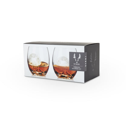 2 Crystal Tumblers and Sphere Ice Mold Set