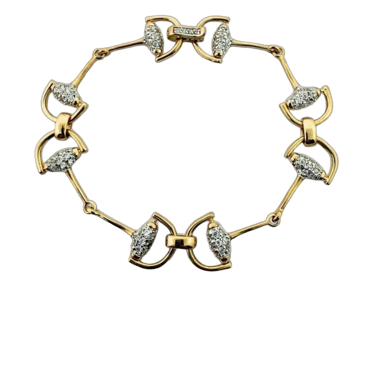 Equestrian Stirrup Bracelet by Lauren G Adams, two-tone gold with pavé diamonds on Tampa Home & Garden Store