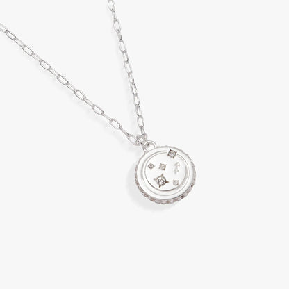 Sagittarius Zodiac Precious Necklace by ALEX AND ANI, silver-tone chain with round pendant and crystal accents on Tampa Home & Garden Store