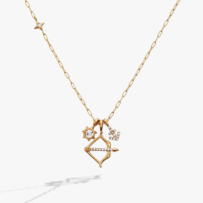 Sagittarius Zodiac Charm Cluster Necklace by ALEX AND ANI, gold-tone chain with star charm and crystal accents on Tampa Home & Garden Store
