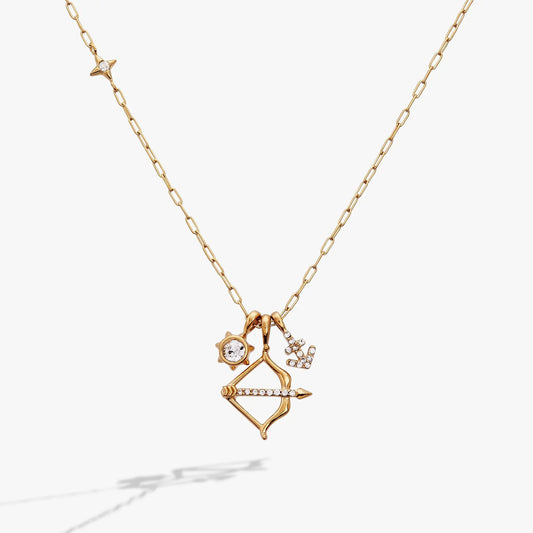 Sagittarius Zodiac Charm Cluster Necklace by ALEX AND ANI, gold-tone chain with star charm and crystal accents on Tampa Home & Garden Store