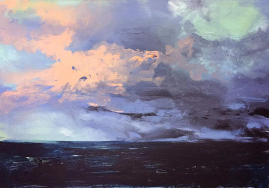 Sail Through the Storm premium art print by Mai Autumn, moody purple sunset over a dark sea on Tampa Home & Garden Store