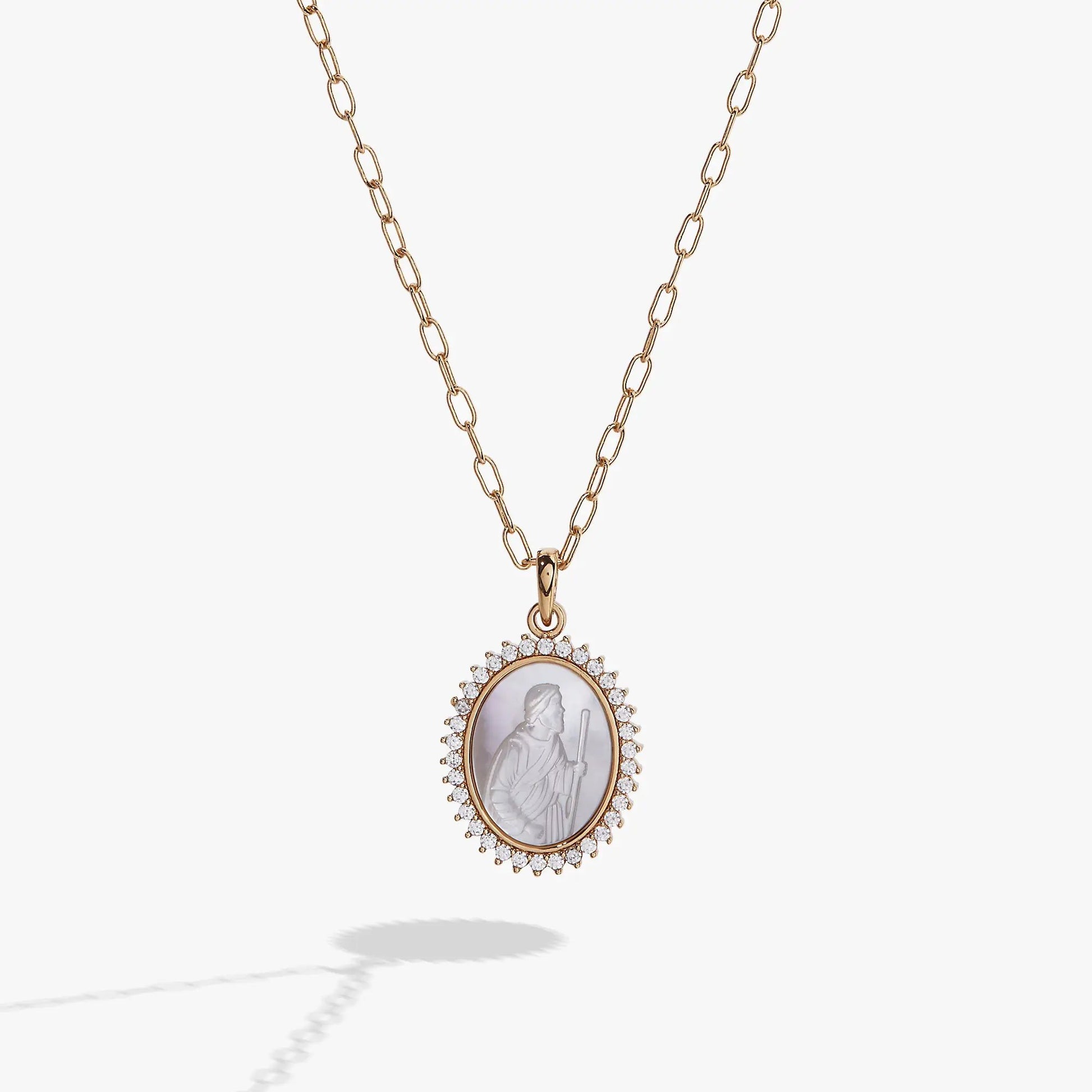 Gold-tone Alex and Ani Divine Guides St Christopher pendant necklace with crystal halo on Tampa Home & Garden Store