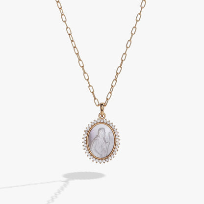 Gold-tone Alex and Ani Divine Guides St Christopher pendant necklace with crystal halo on Tampa Home & Garden Store