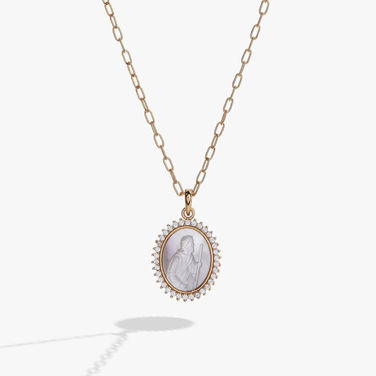 Gold-tone Alex and Ani Divine Guides St Christopher pendant necklace with crystal halo on Tampa Home & Garden Store
