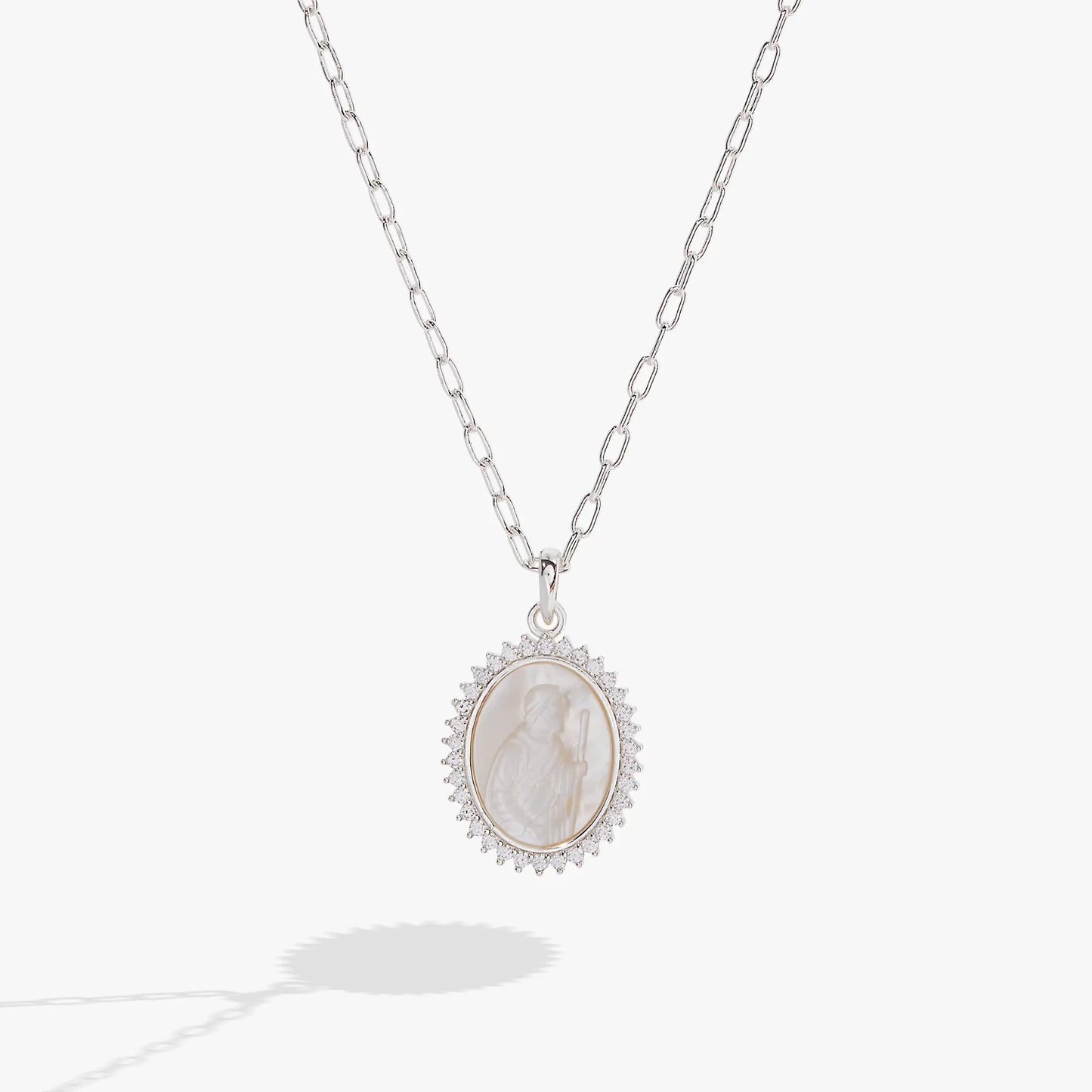 Divine Guides St Christopher pendant necklace by ALEX AND ANI, silver chain with oval cameo halo on Tampa Home & Garden Store