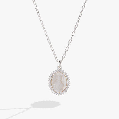 Divine Guides St Christopher pendant necklace by ALEX AND ANI, silver chain with oval cameo halo on Tampa Home & Garden Store