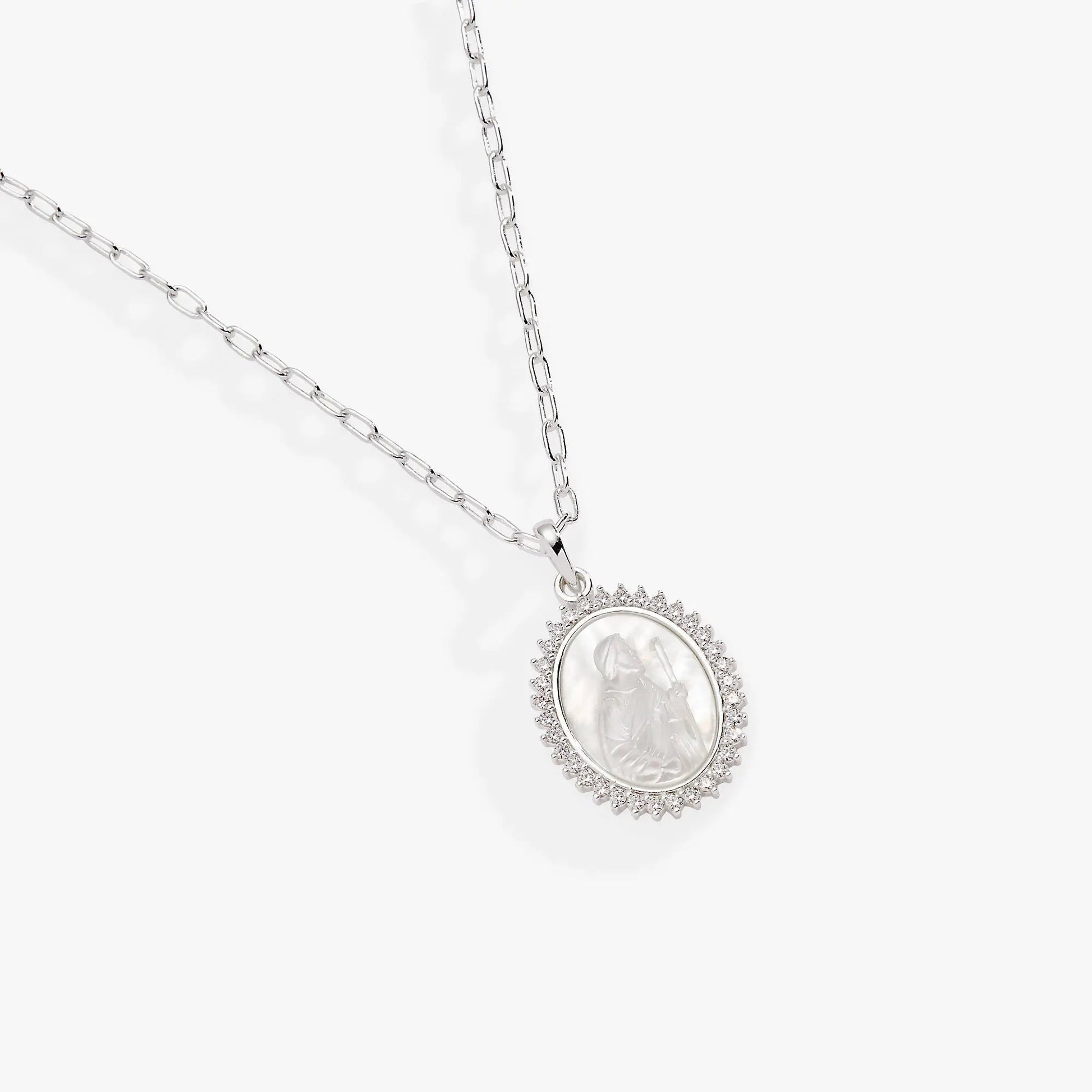 St Christopher pendant necklace by Alex and Ani in silver with crystal halo on Tampa Home & Garden Store