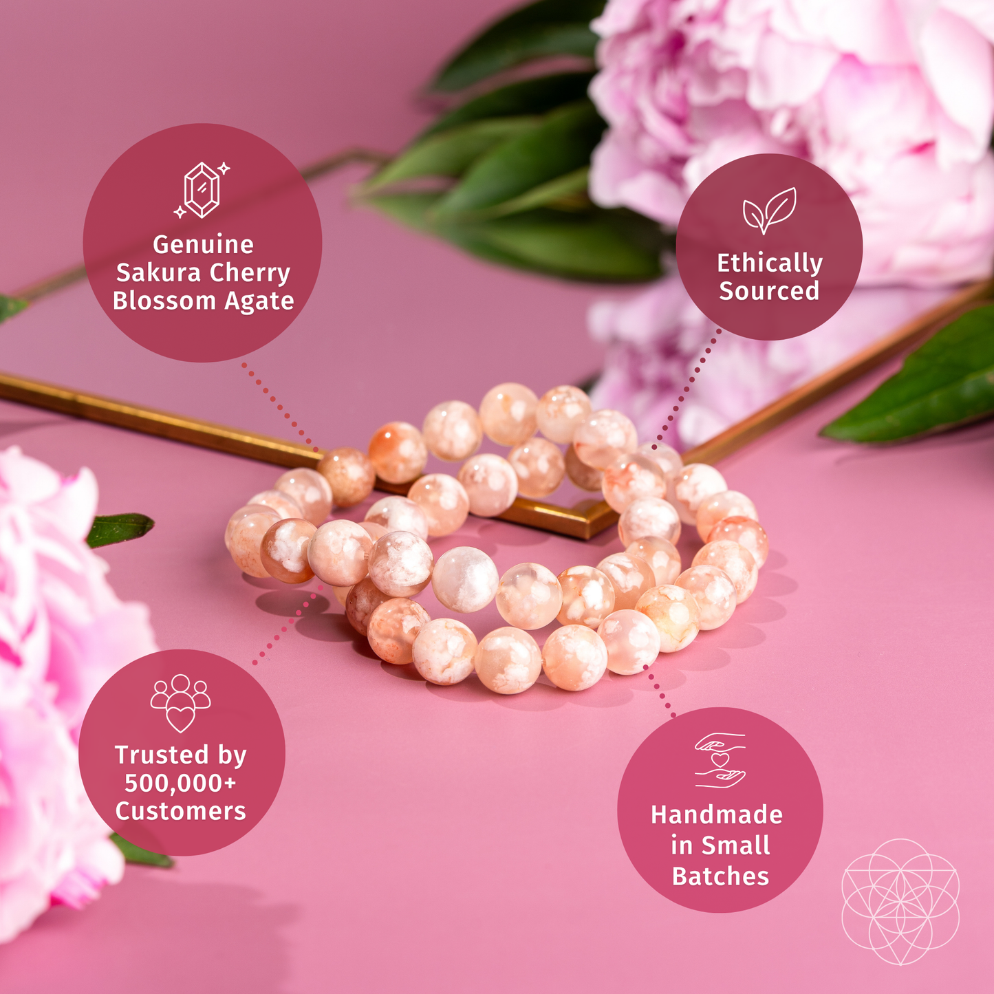 Bracelet The Woman You’re Becoming Sakura Flower Agate by Conscious Items with peach beads on Tampa Home & Garden Store