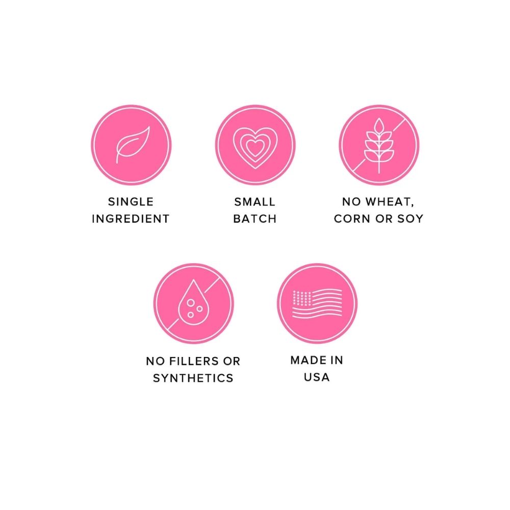 Ava's Pet Palace Crunchy Jerky Dog Treats 4 oz pink icons indicate single ingredient on Tampa Home & Garden Store