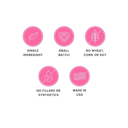 Ava's Pet Palace Crunchy Jerky Dog Treats 4 oz pink icons indicate single ingredient on Tampa Home & Garden Store