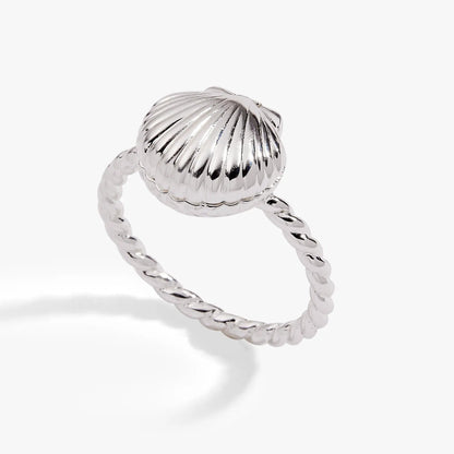 Alex and Ani Salt + Sea seashells locket ring, silver ribbed shell with rope band on Tampa Home & Garden Store