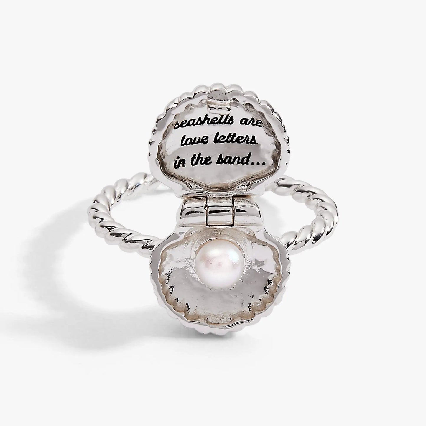 Locket ring Salt + Sea Seashells Are Love Letters In The Sand, pearl accent, silver Alex and Ani on Tampa Home & Garden Store