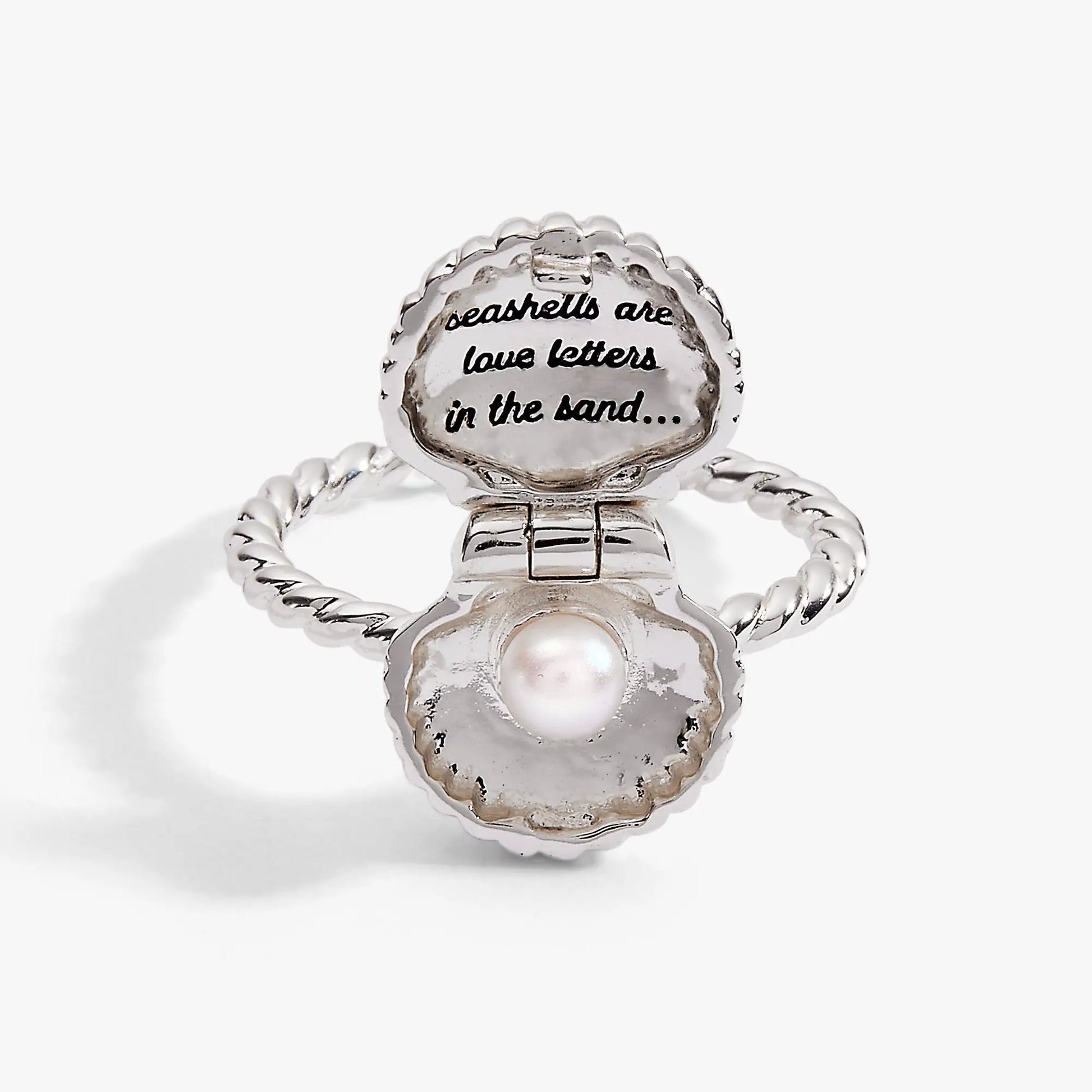 Locket ring Salt + Sea Seashells Are Love Letters In The Sand, pearl accent, silver Alex and Ani on Tampa Home & Garden Store