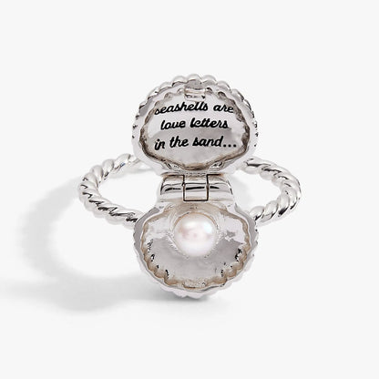 Locket ring Salt + Sea Seashells Are Love Letters In The Sand, pearl accent, silver Alex and Ani on Tampa Home & Garden Store