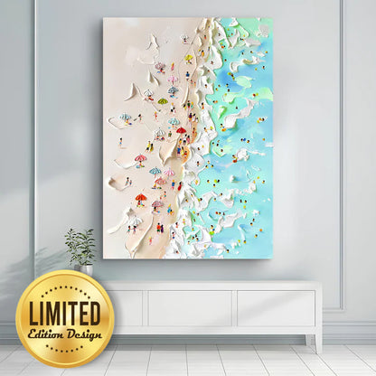 Beachfront Painting canvas by Tailored Canvases; beach and sea scene with umbrellas on Tampa Home & Garden Store
