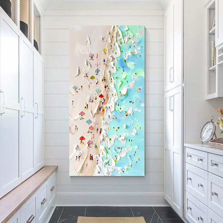 Beachfront Painting Coastal Wall Art canvas with beige sand and turquoise sea on wall on Tampa Home & Garden Store