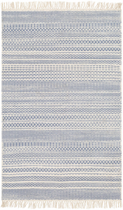 Sanc blue/cream flatweave wool rug with fringe by Boutique Rugs on Tampa Home & Garden Store