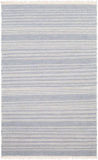 Sanc Blue/Cream Flatweave Wool Rug by Boutique Rugs, blue and cream striped design on Tampa Home & Garden Store