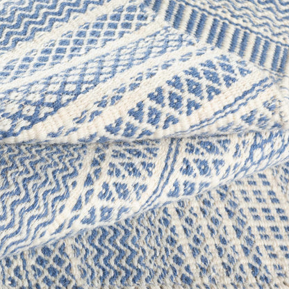 Sanc Blue/Cream Flatweave Wool Rug blue cream textile texture close-up Boutique Rugs on Tampa Home & Garden Store