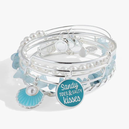 Beach Bangle Set of Five Seashell Charms