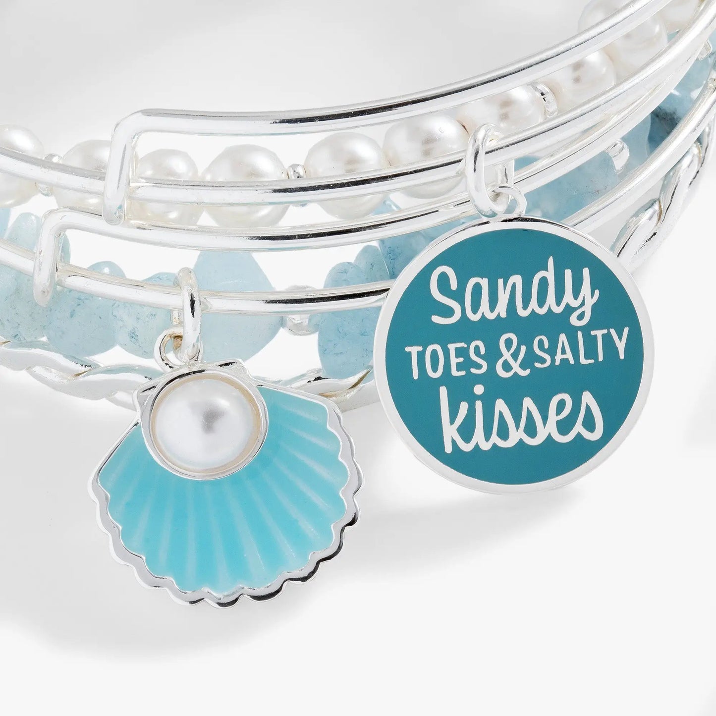 Beach Bangle Set of Five Seashell Charms