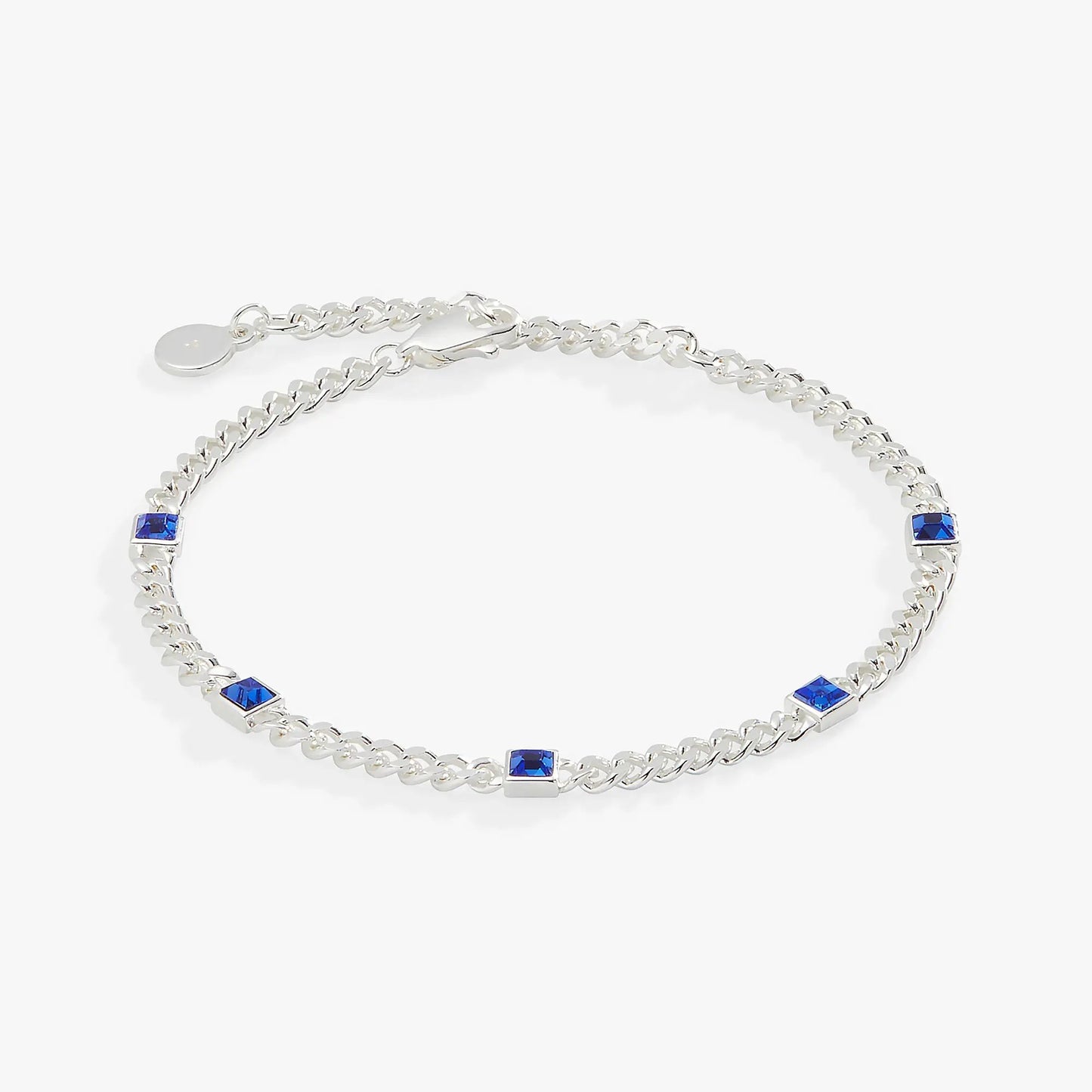 Bracelet September Sapphire Curb Chain by Alex and Ani, silver chain with blue sapphires on Tampa Home & Garden Store