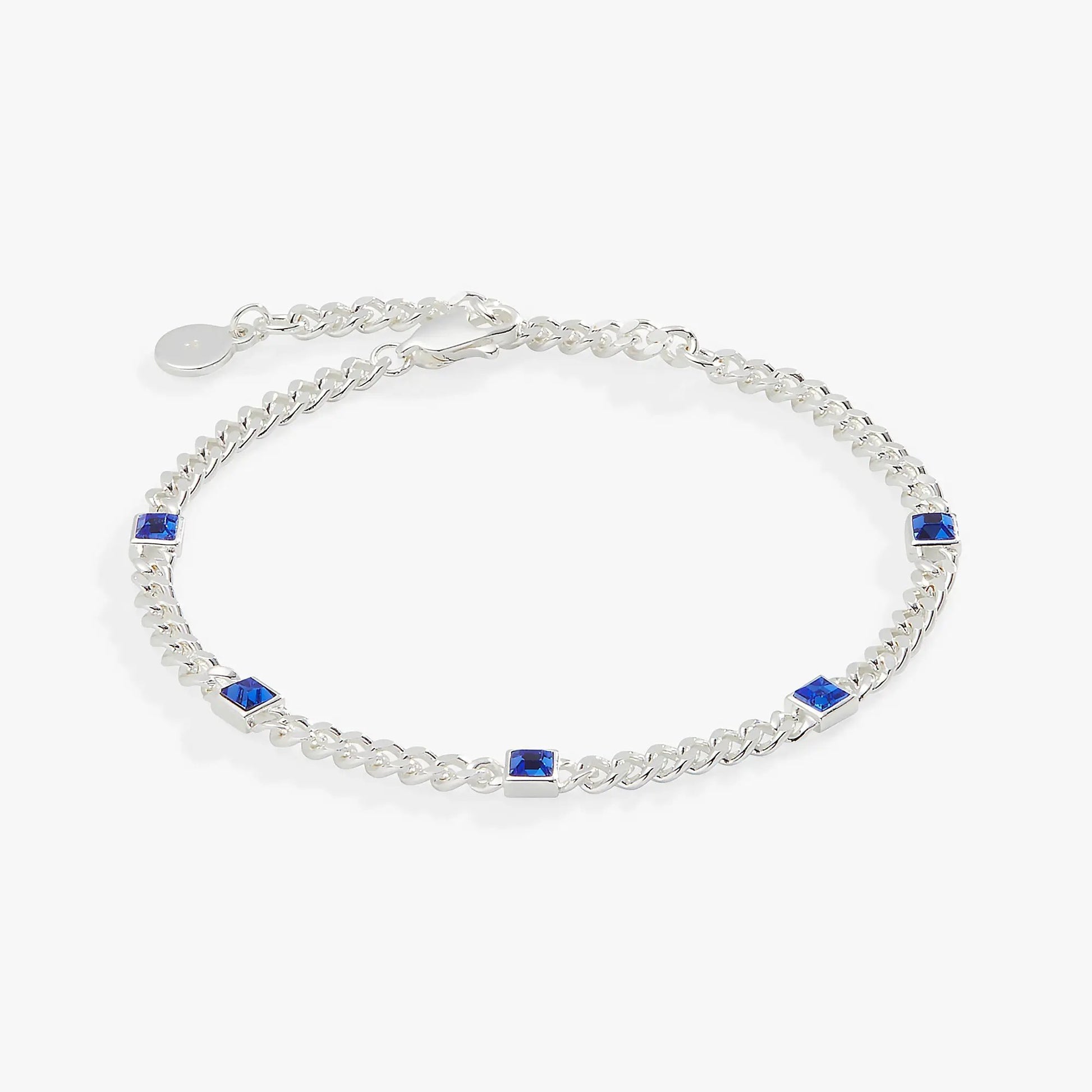 Bracelet September Sapphire Curb Chain by Alex and Ani, silver chain with blue sapphires on Tampa Home & Garden Store