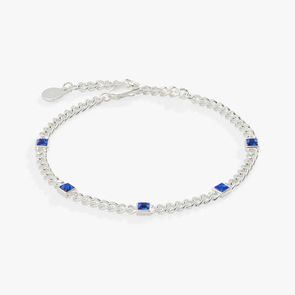 Bracelet September Sapphire Curb Chain by Alex and Ani, silver chain with blue sapphires on Tampa Home & Garden Store